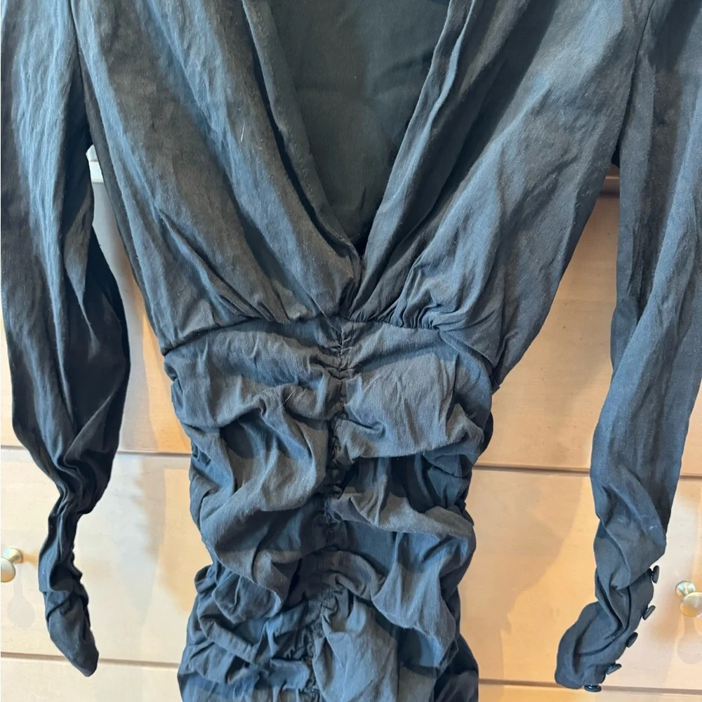 Zara Black Ruched Long Sleeve Dress Size XS